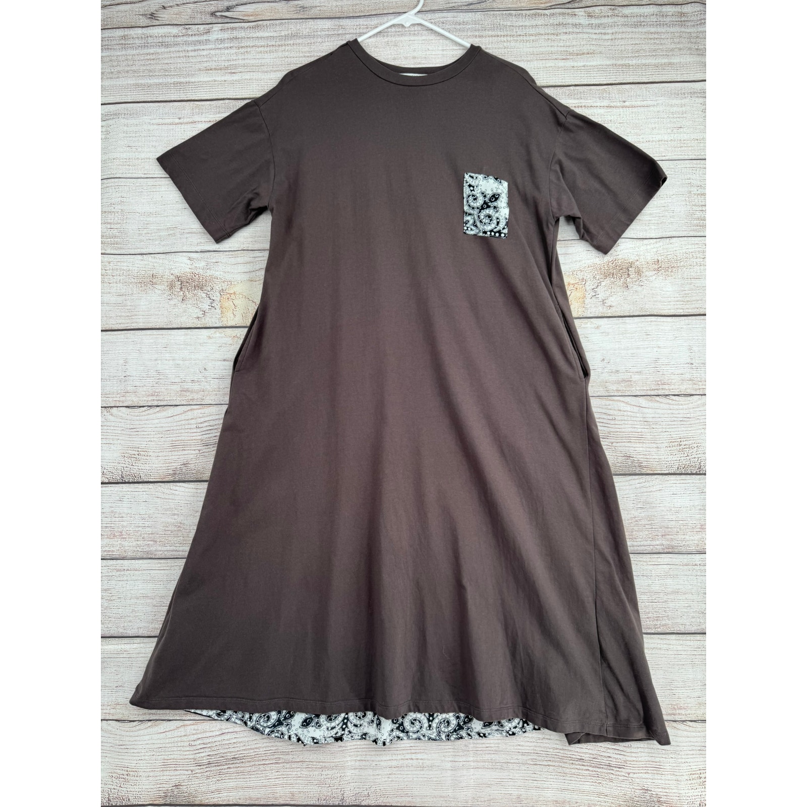 As Know As Plus Paisley Open Back Maxi T-Shirt Dress Womens 2x Brown White Black